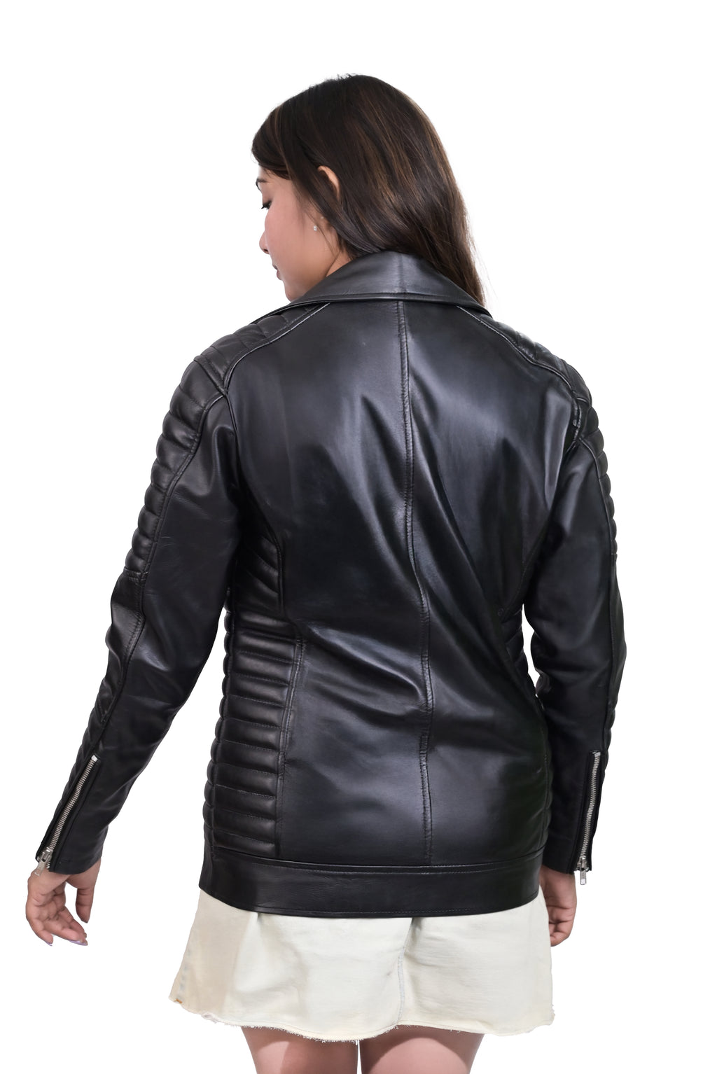 FINEHIDE  SHADOW REBEL BLACK PADDED BIKER /RIDER GENUINE LEATHER JACKETS FOR WOMEN