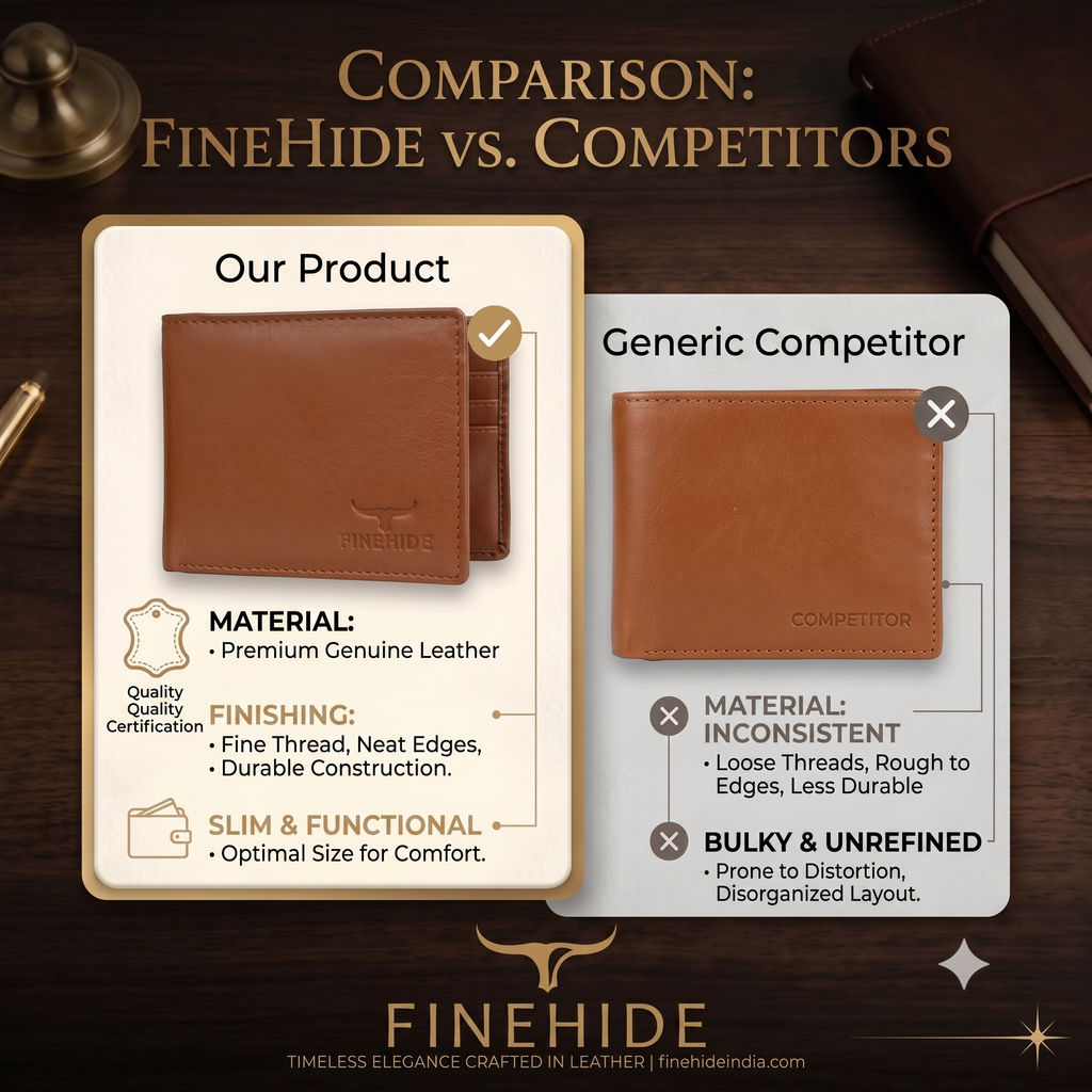 Finehide Classic Bifold Wallet for Men's Tan Genuine Leather, Premium Gift Box