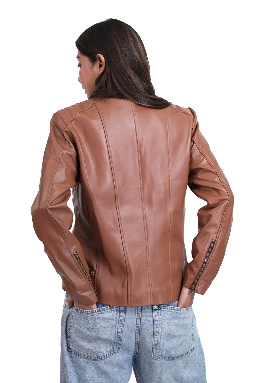 FINEHIDE  RUSTIC CHICK CARAMEL BROWN GENUINE LEATHER JACKETS FOR WOMEN