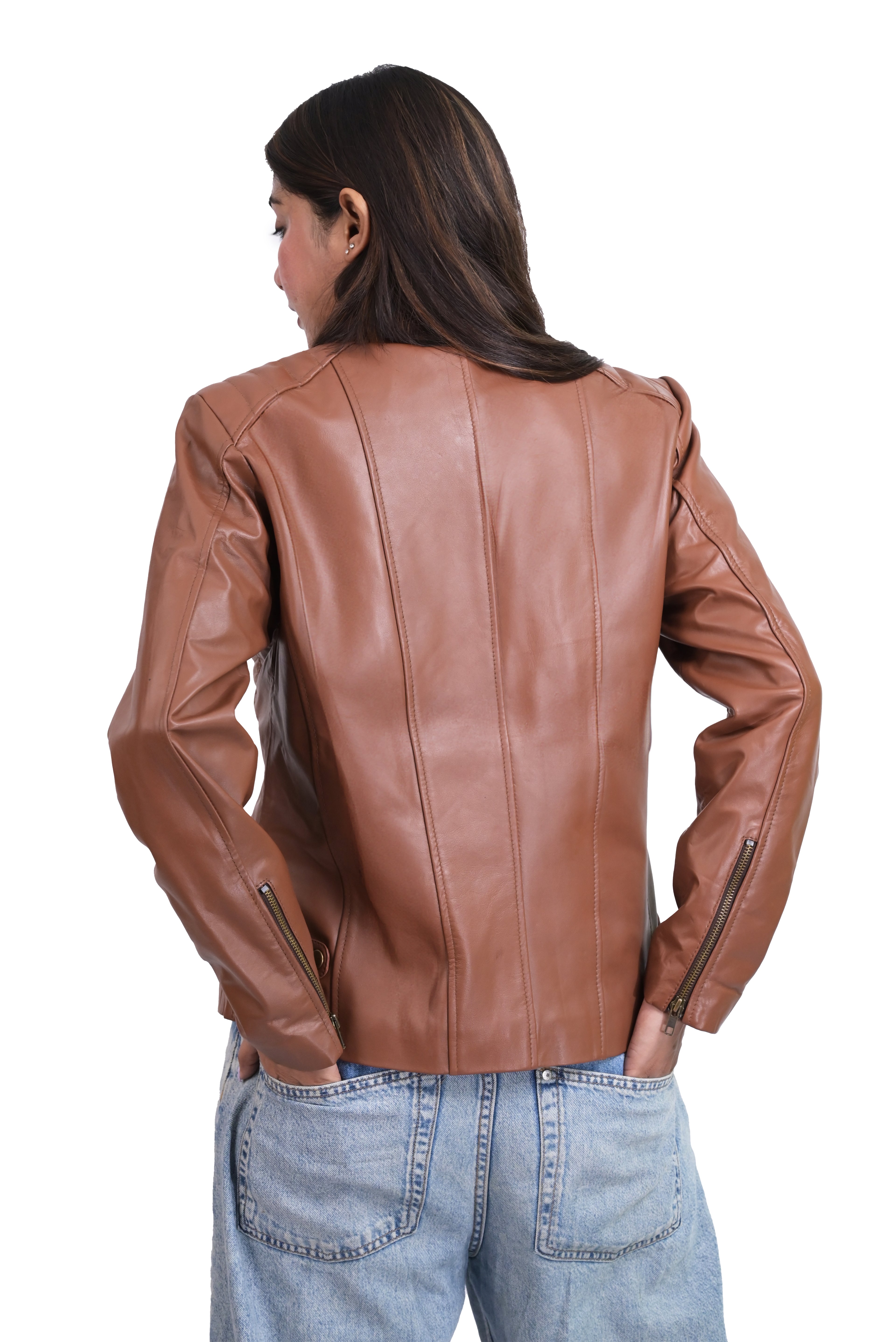 FINEHIDE  RUSTIC CHICK CARAMEL BROWN GENUINE LEATHER JACKETS FOR WOMEN