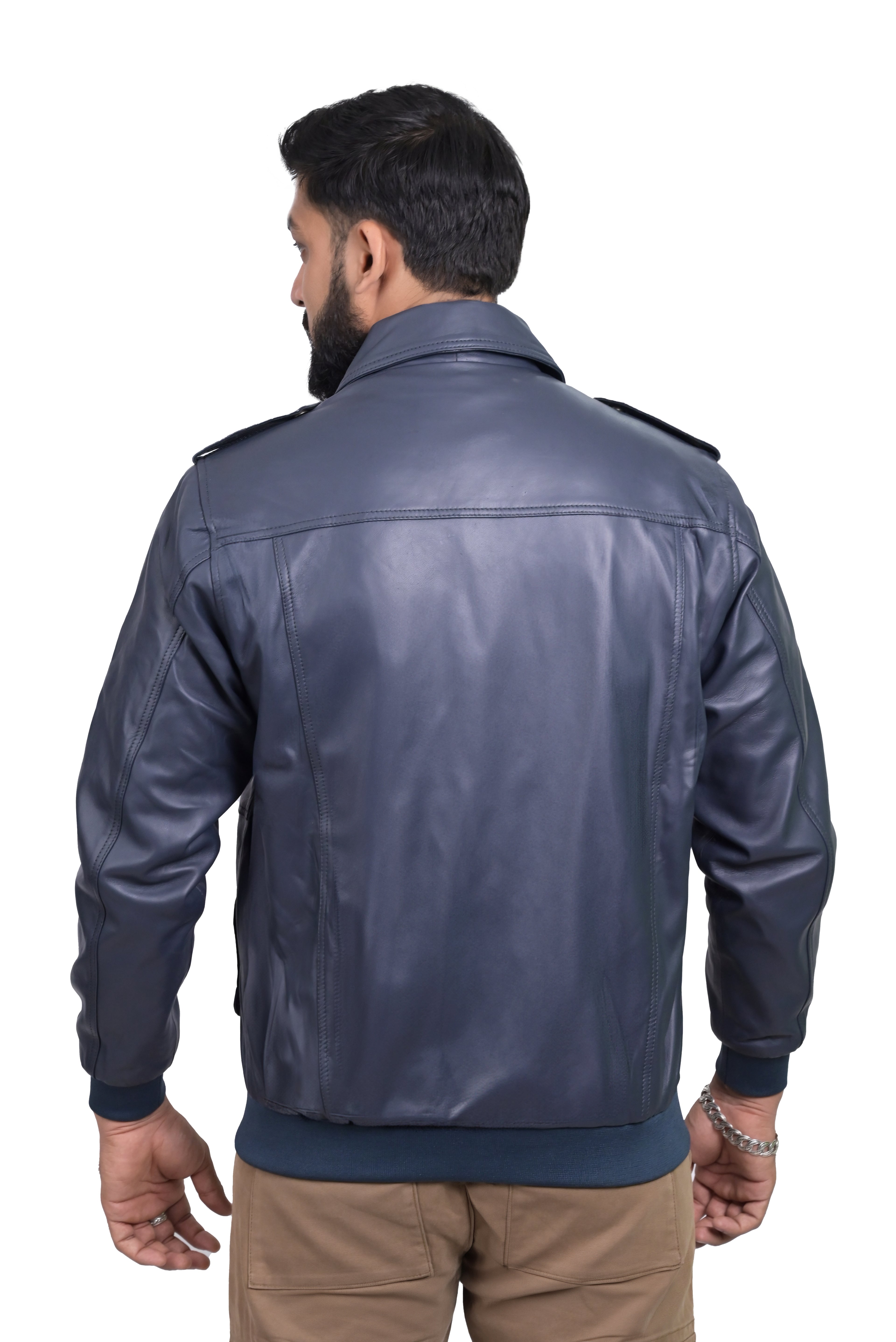 FINEHIDE NAVY SQUADRON BLUE BOMBER STYLE GENUINE LEATHER JACKETS FOR MENS