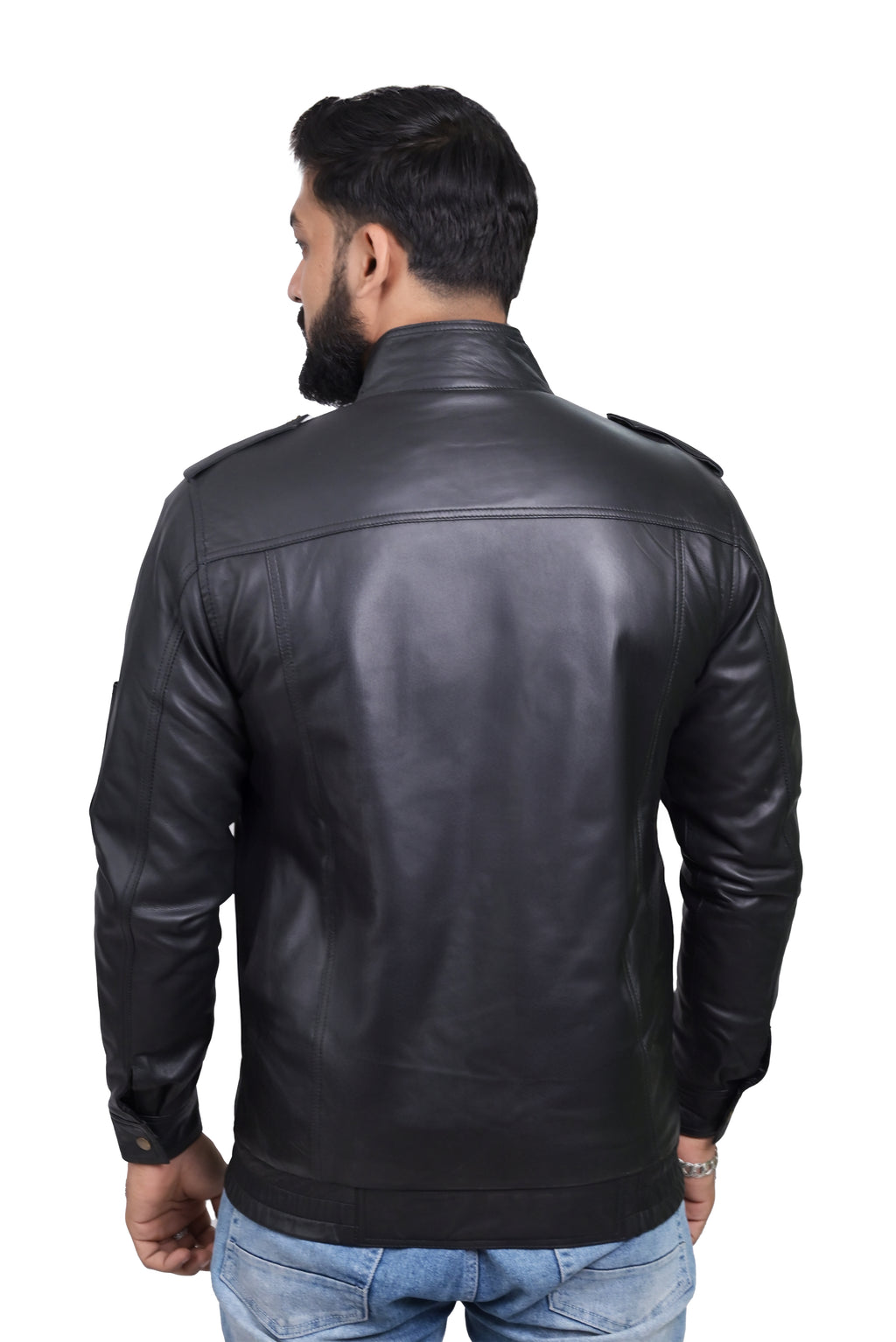 FINEHIDE SHADOW MARSHEL HIGH-NECK BLACK GENUINE LEATHER JACKETS FOR MENS