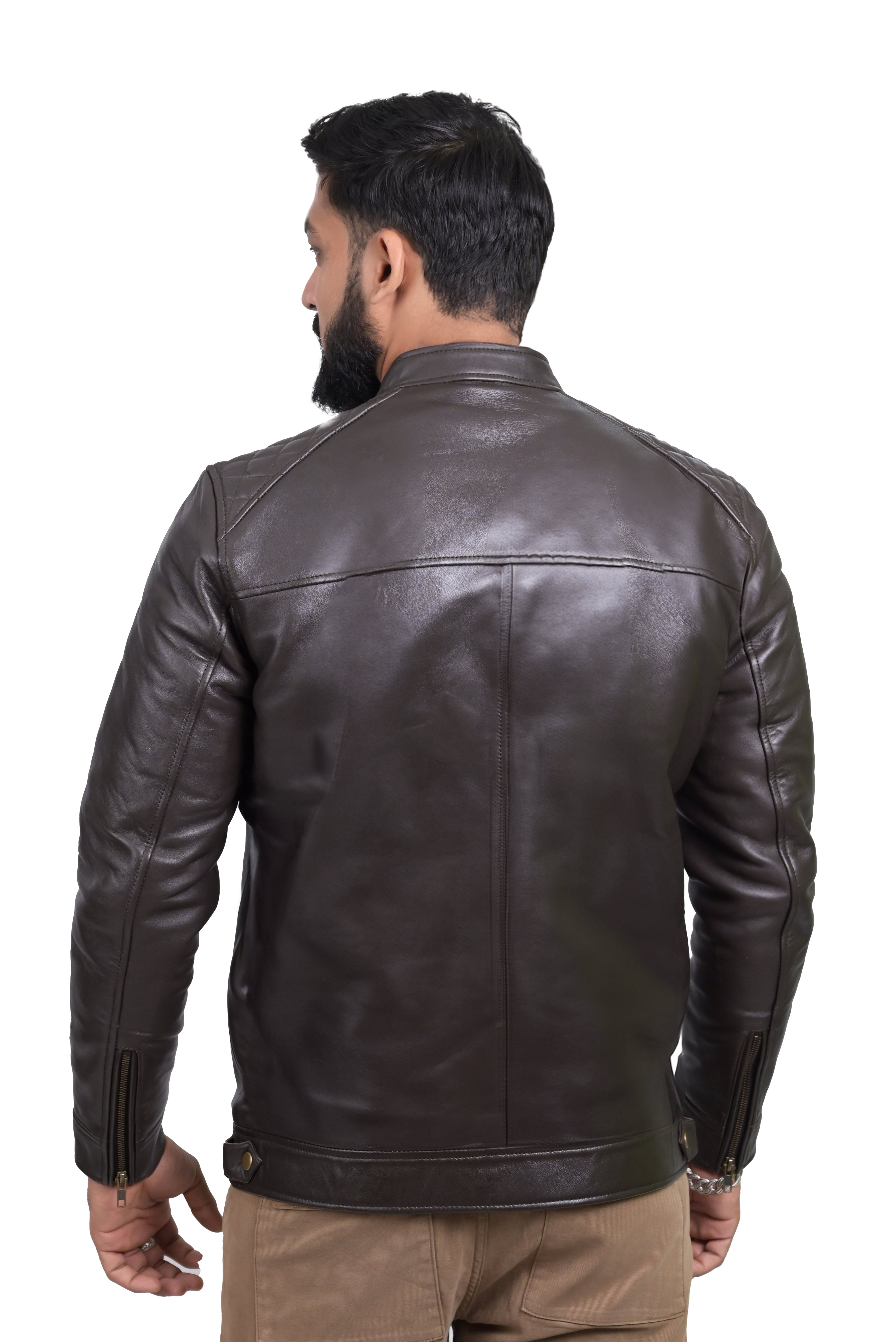 FINEHIDE DARK HERITAGE - QUILTED SHOULDER BROWN GENUINE LEATHER JACKKET FOR MEN