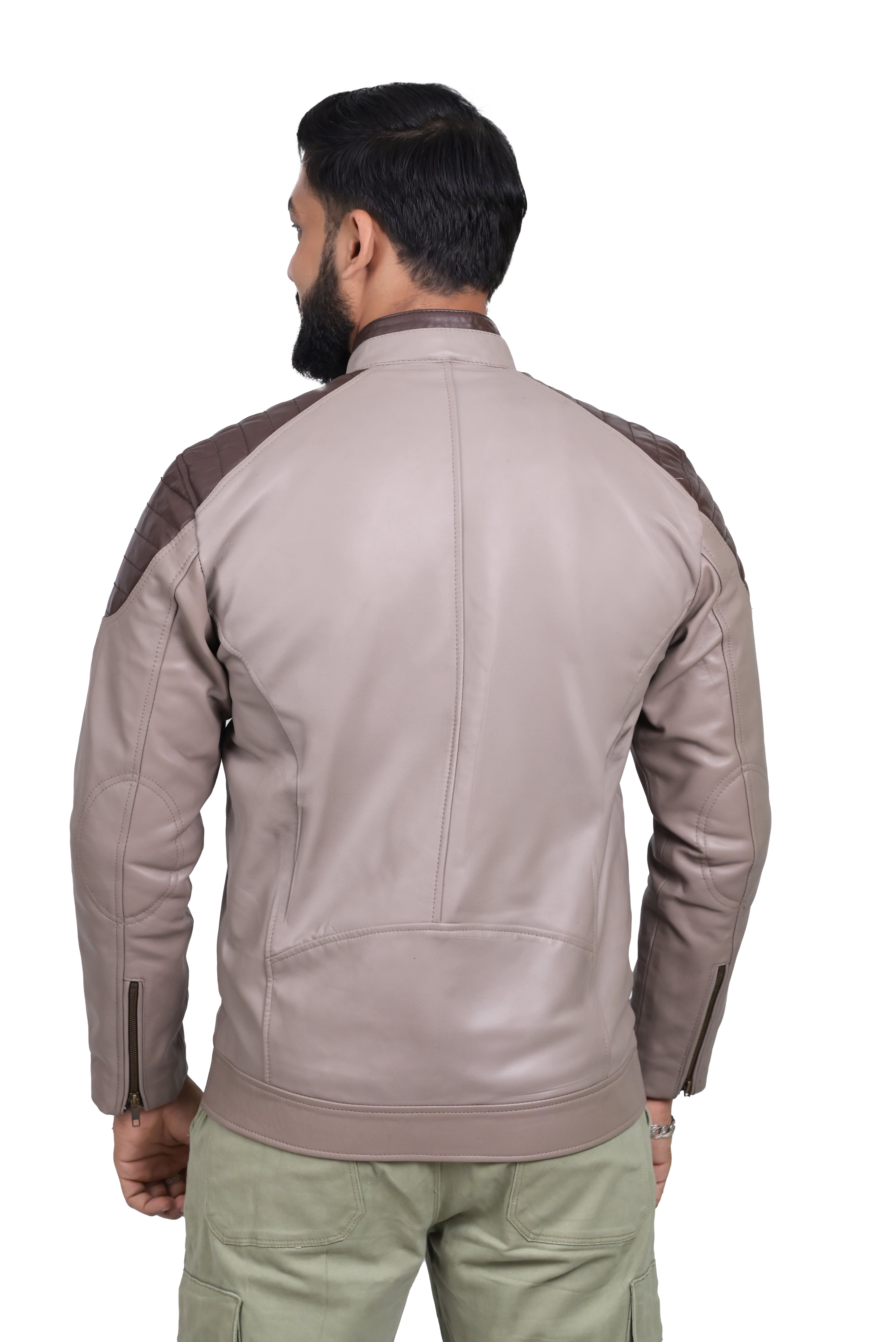 FINEHIDE STONE ELIGHT ASHGREY WITH CONTRAST SHOULDER  GENUINE LEATHER JACKETS FOR MENS