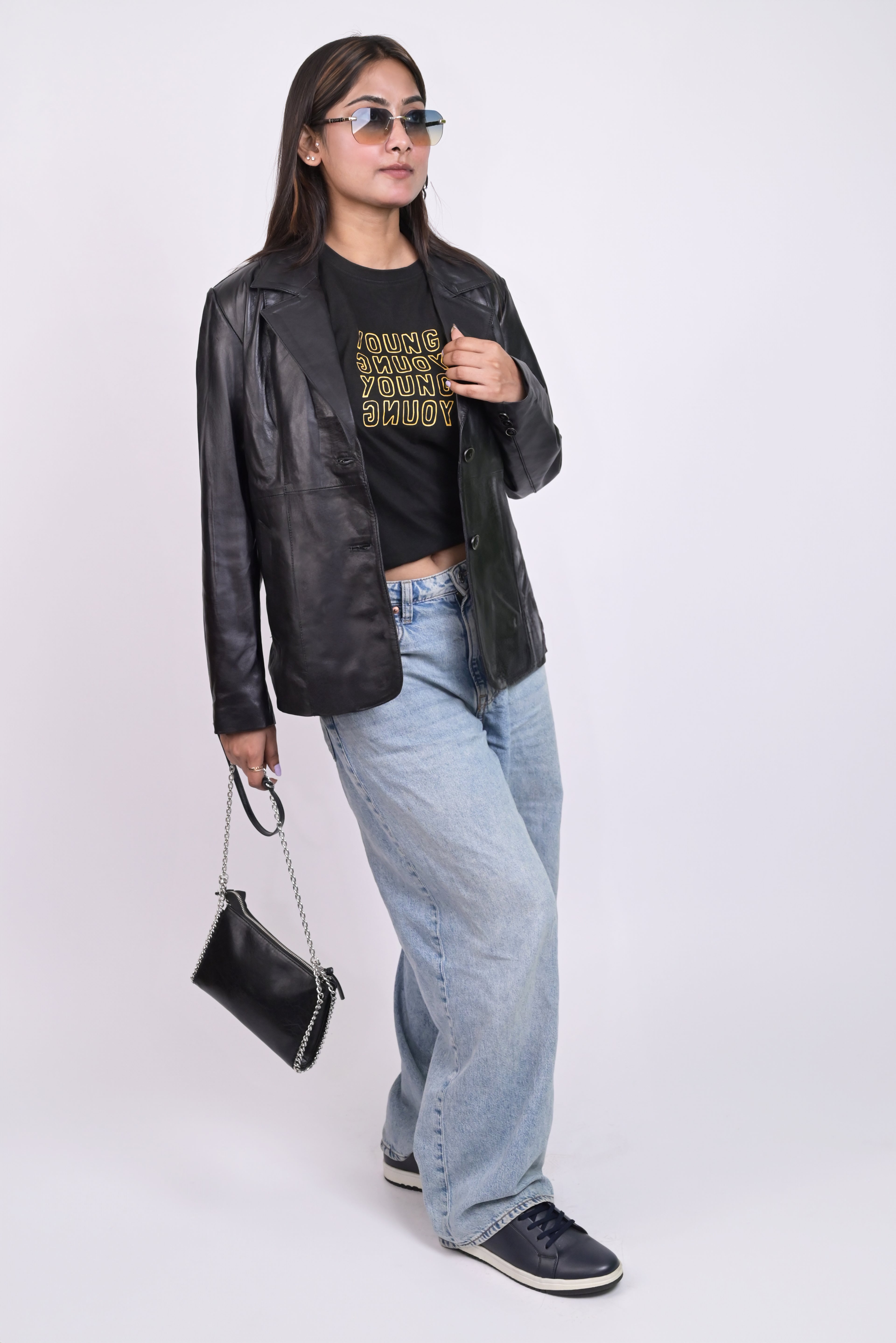 FINEHIDE BLACK BLAZER STYLE GENYUINE LEATHER LEATHER JACKET FOR WOMEN