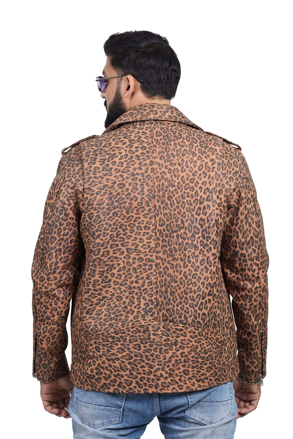 FINEHIDE BOLD LEOPARD PRINT BIKER GENUINE LEATHER JACKET FOR MEN