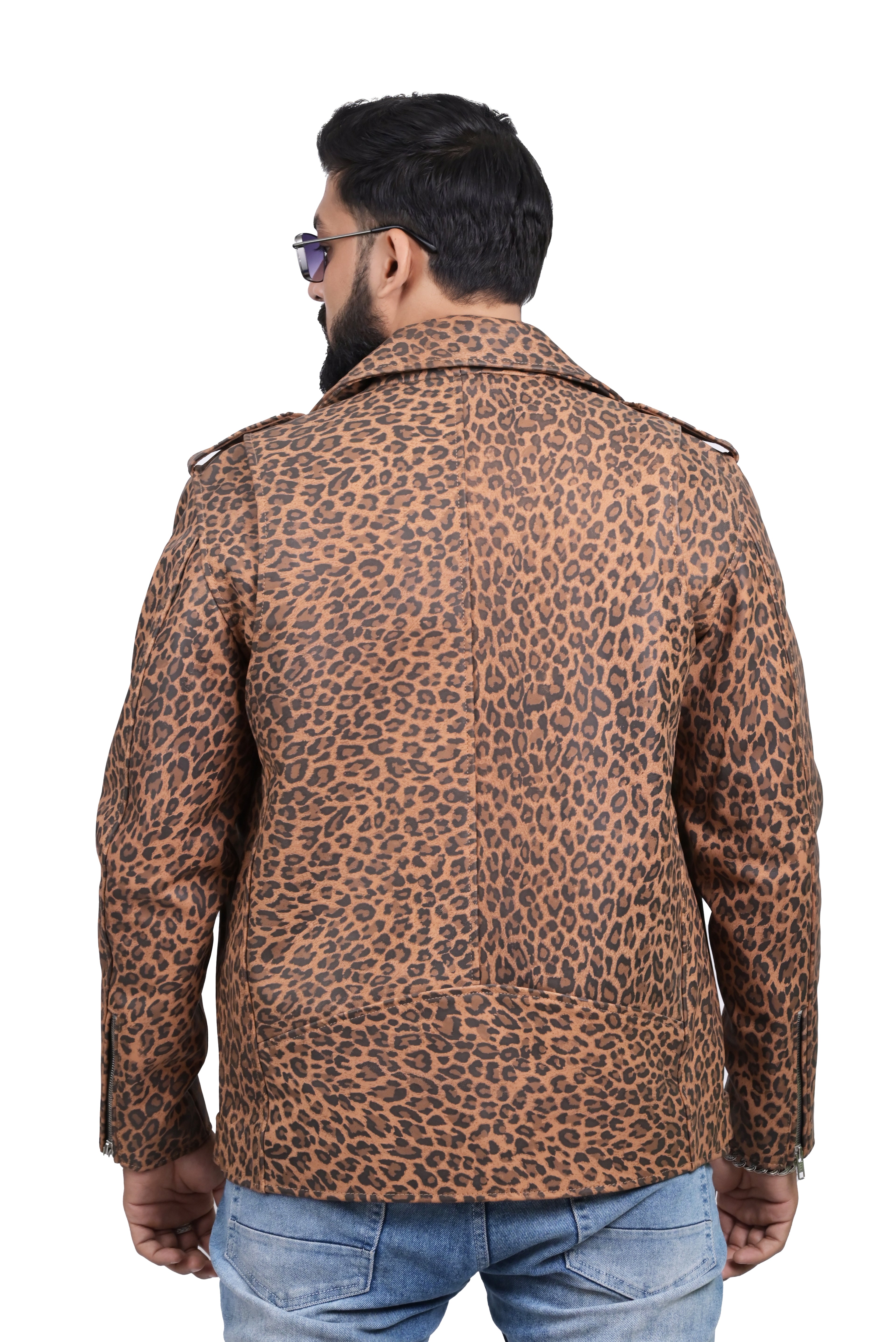 FINEHIDE BOLD LEOPARD PRINT BIKER GENUINE LEATHER JACKET FOR MEN