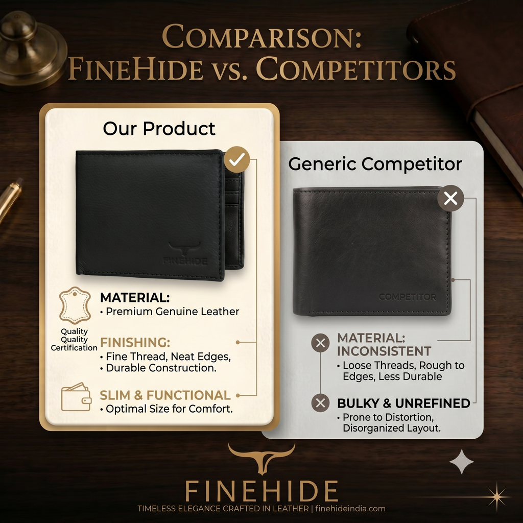Finehide Classic Bifold Wallet for Men's Black Genuine Leather,  Premium Gift Box