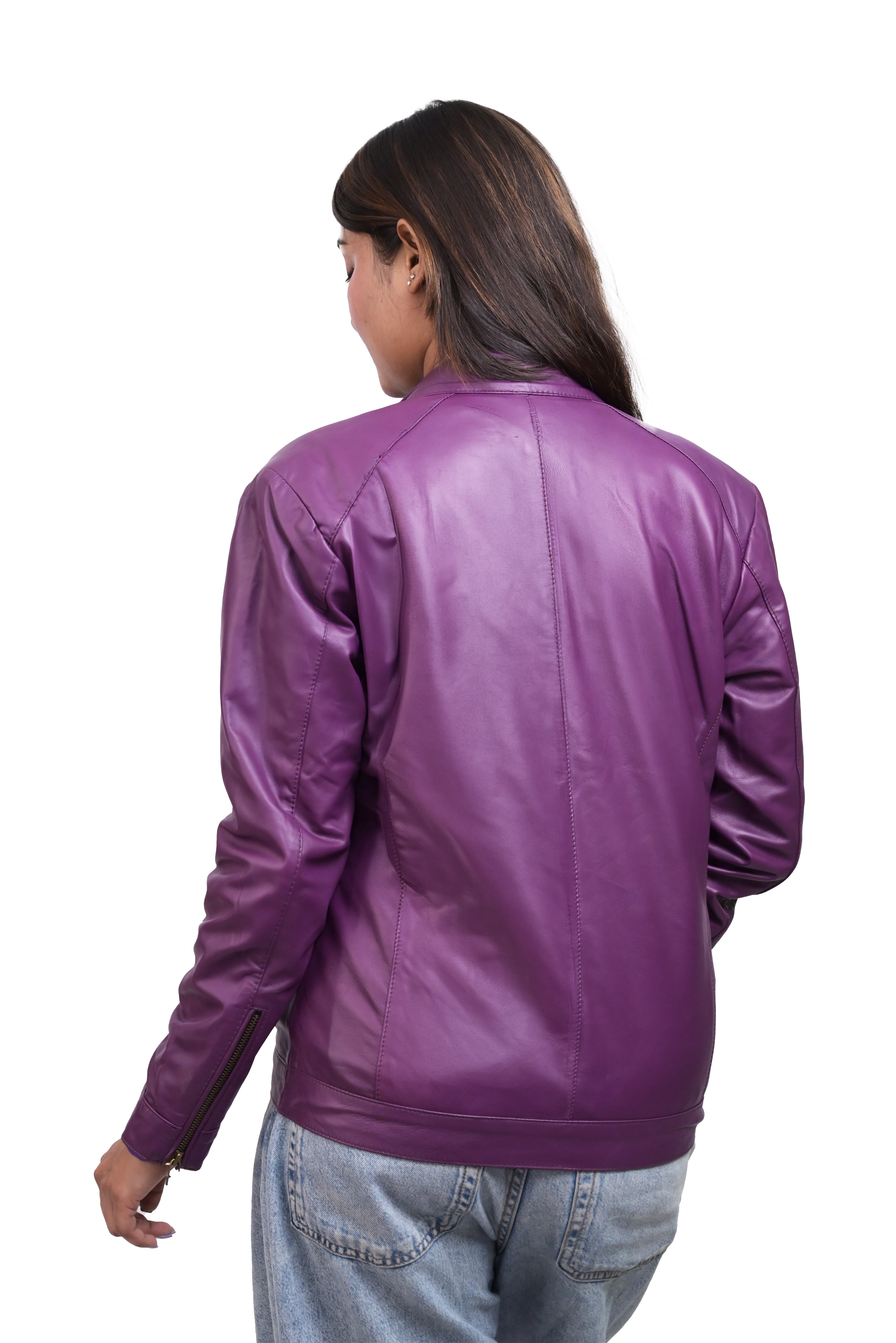 FINEHIDE VOILET VOUGE PURPEL MINIMAL BIKER GENUINE LEATHER JACKETS FOR WOMEN