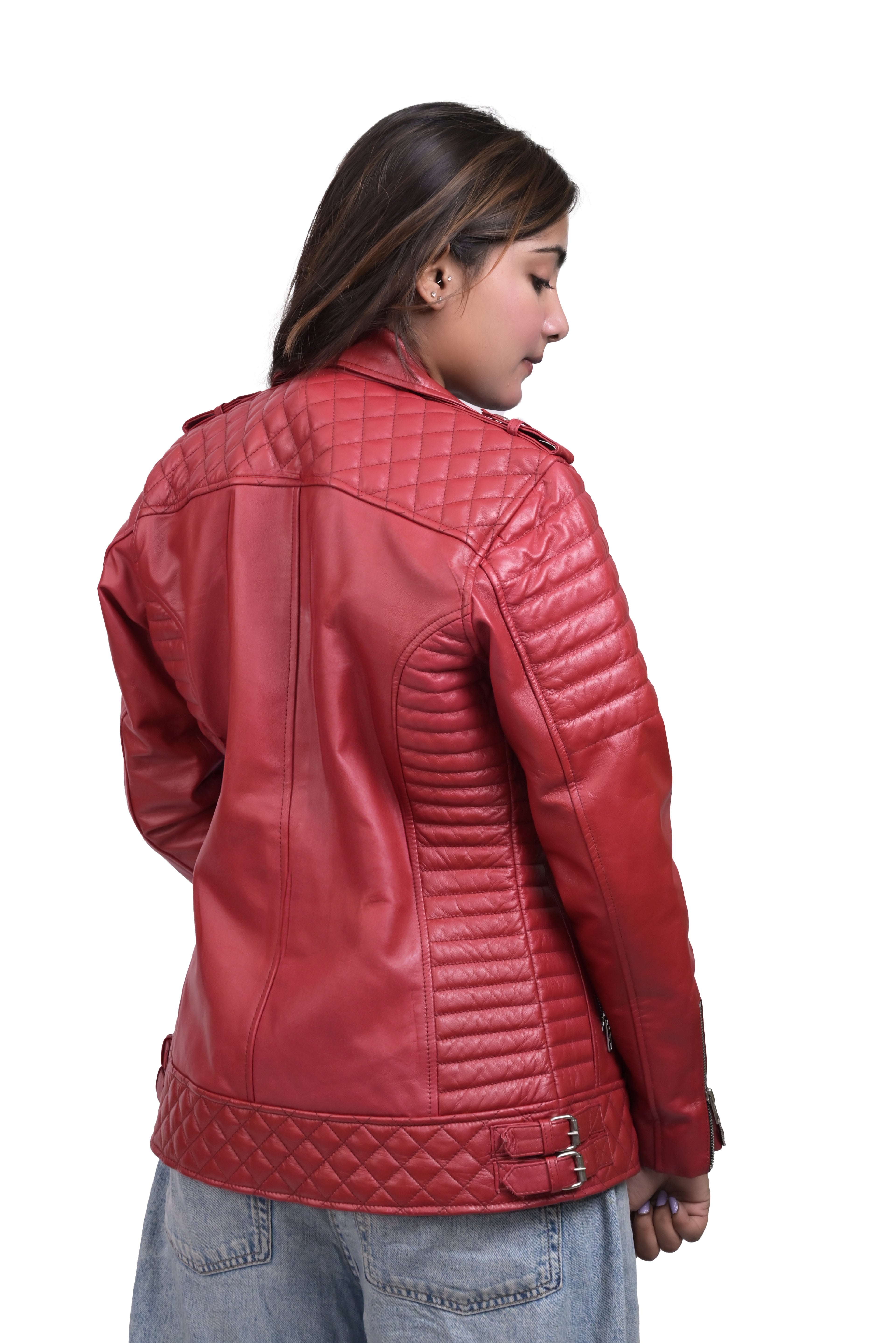 FINEHIDE SCARLET REBEL QUILTED SHOULDER BIKER / RIDER  GENUINE LEATHER JACKETS FOR WOMEN
