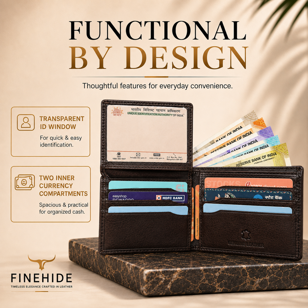 Finehide Premium Leather  Wallet for Men's Dark Brown Antique Leather,  Luxury Gift Box