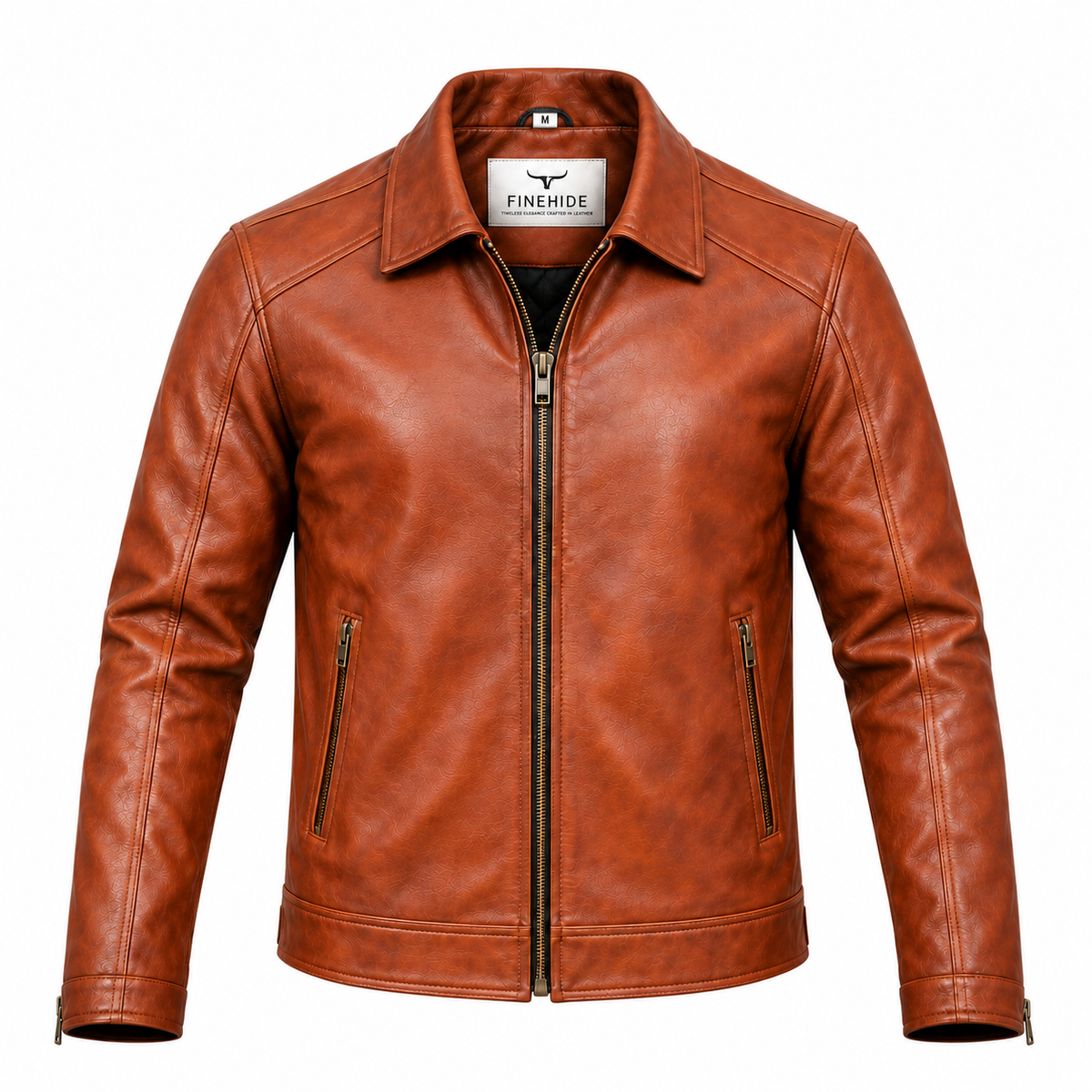 FINEHIDE Men's Genuine Leather Zip-Up Jacket – Classic Shirt Collar