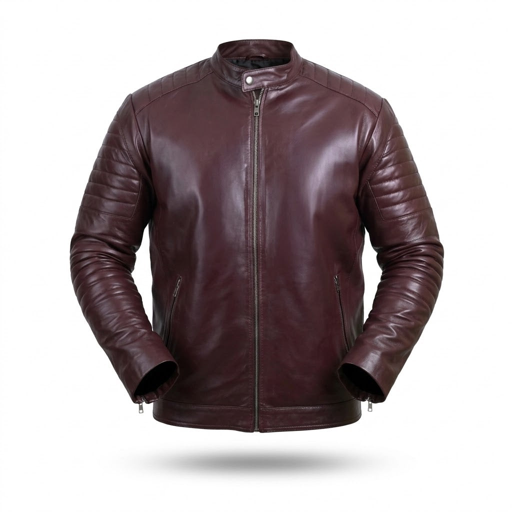 FINEHIDE MEHROON MAVRICK  GENUINE LEATHER JACKET FOR MEN