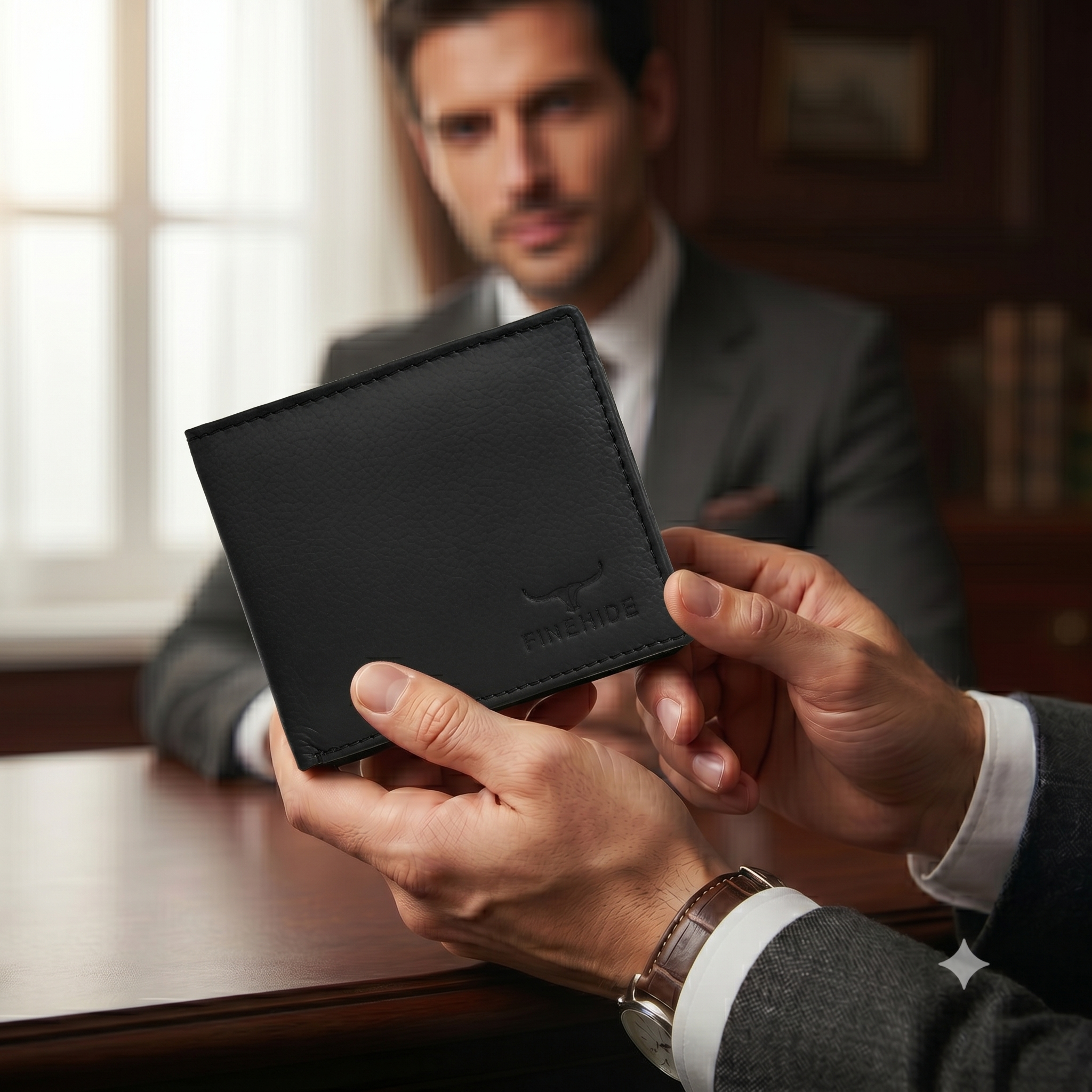 Finehide Classic Bifold Wallet for Men's Black Genuine Leather,  Premium Gift Box