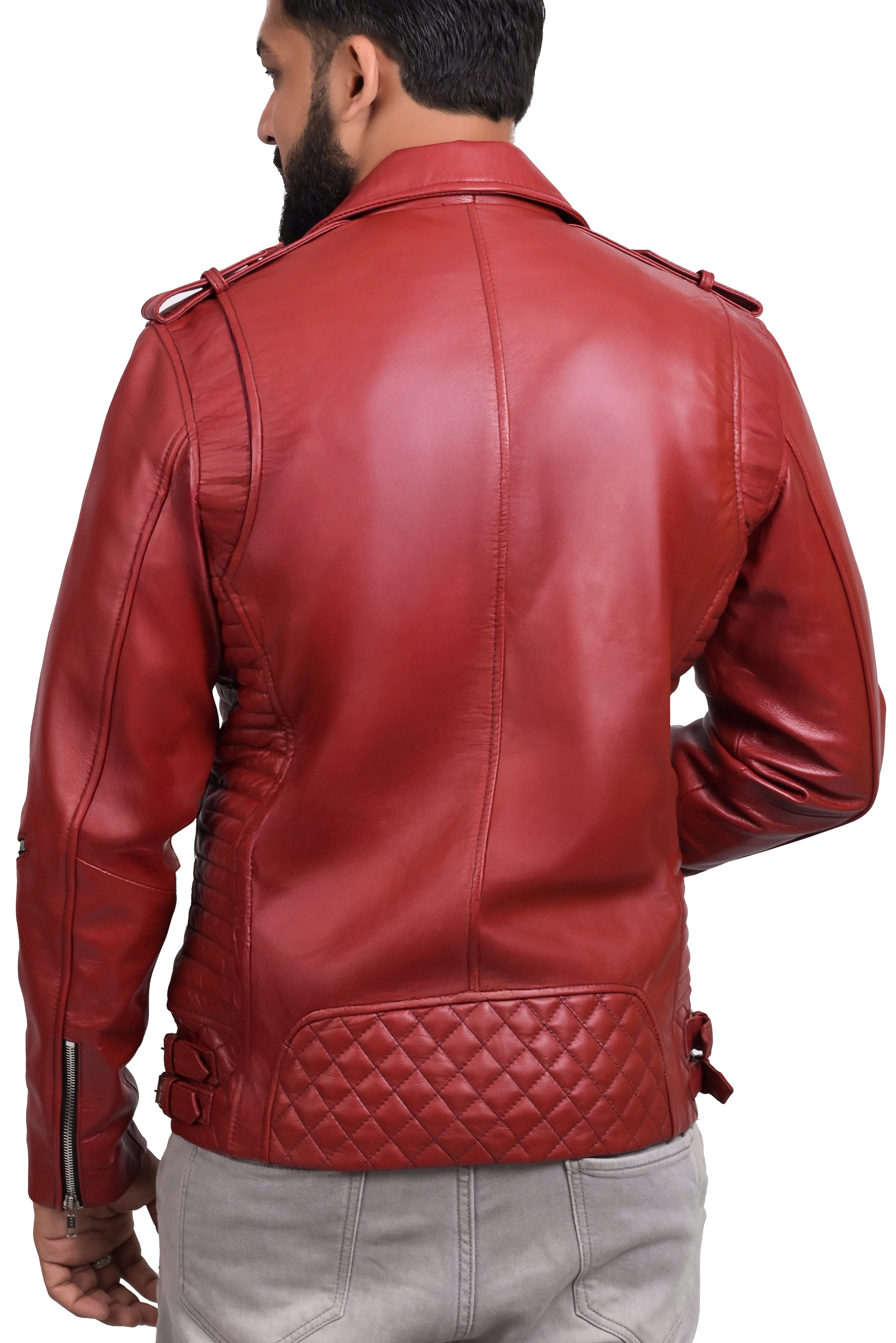 FINEHIDE  BOLD RED BIKER / RIDER GENUINE LEATHER JACKETS FOR MENS