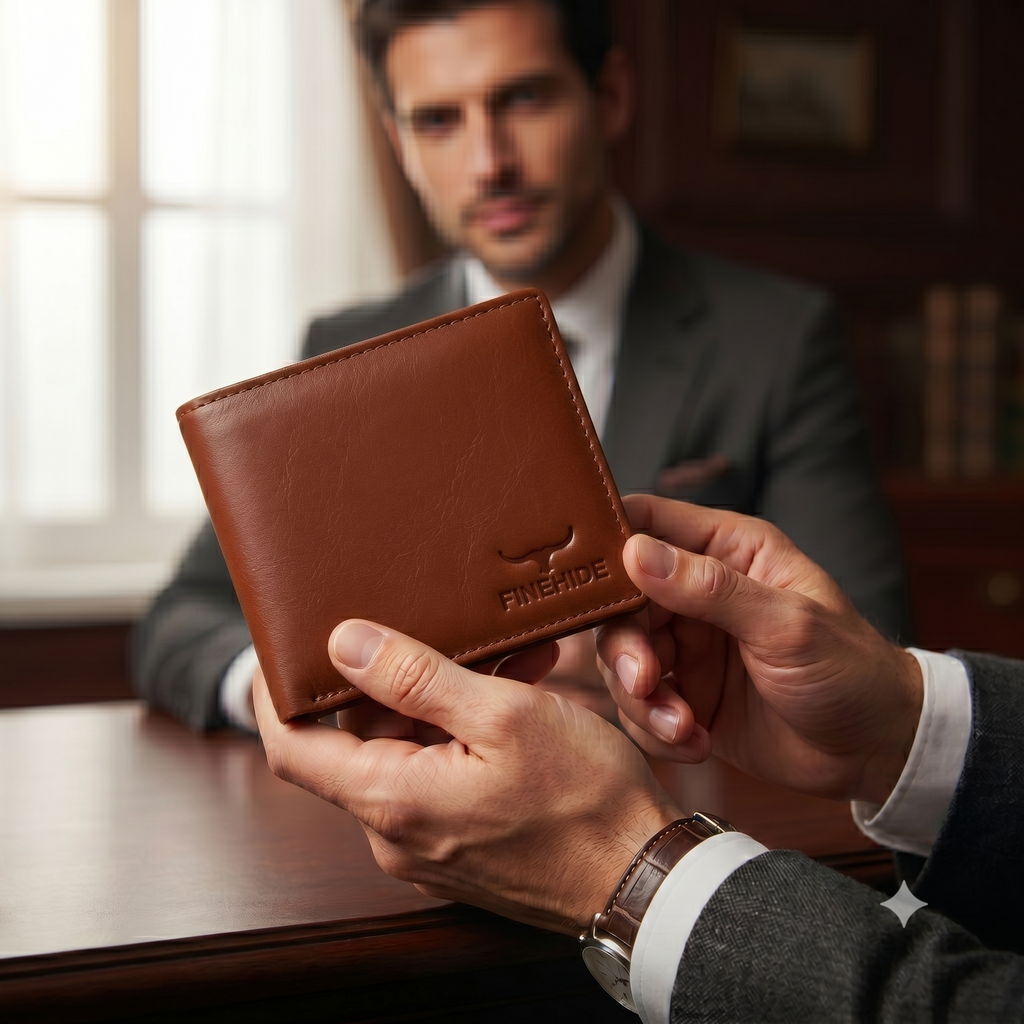 Finehide Classic Bifold Wallet for Men's Tan Genuine Leather, Premium Gift Box