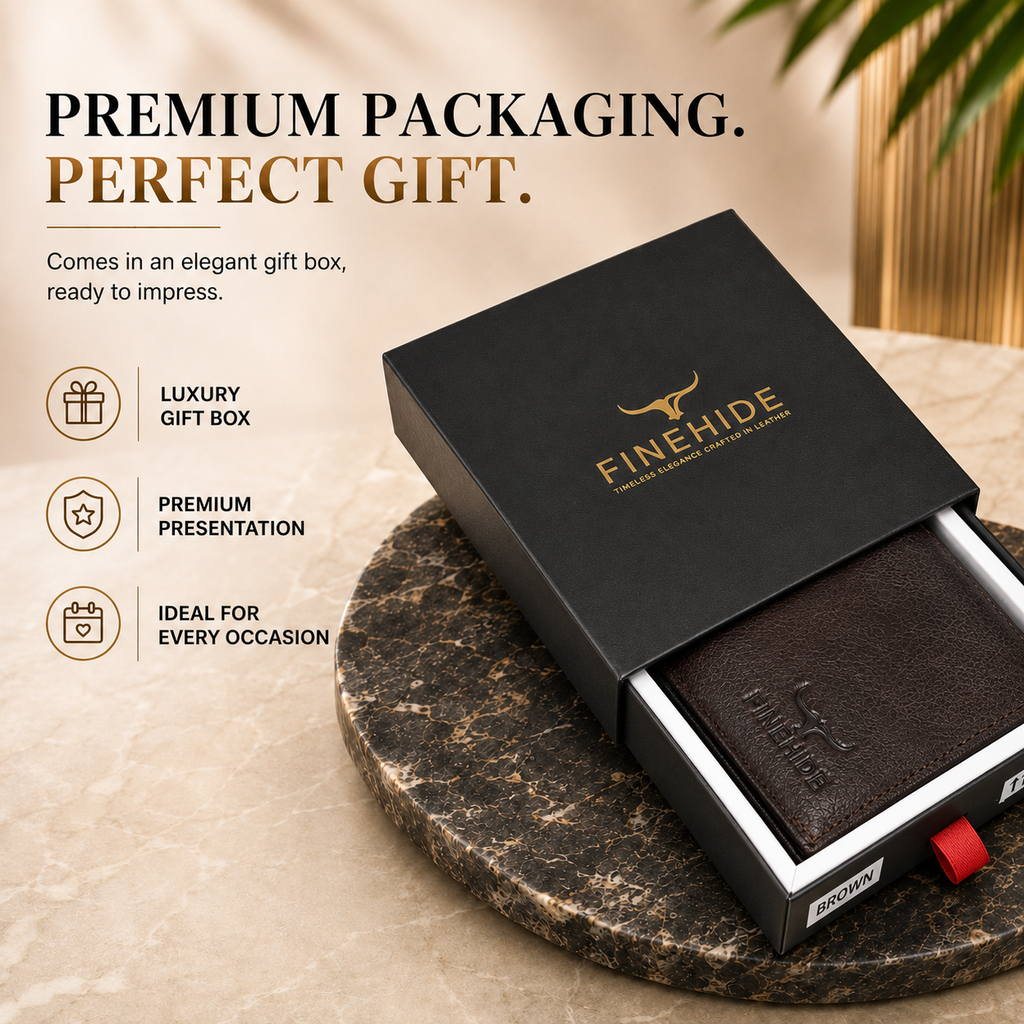 Finehide Premium Leather  Wallet for Men's Dark Brown Antique Leather,  Luxury Gift Box