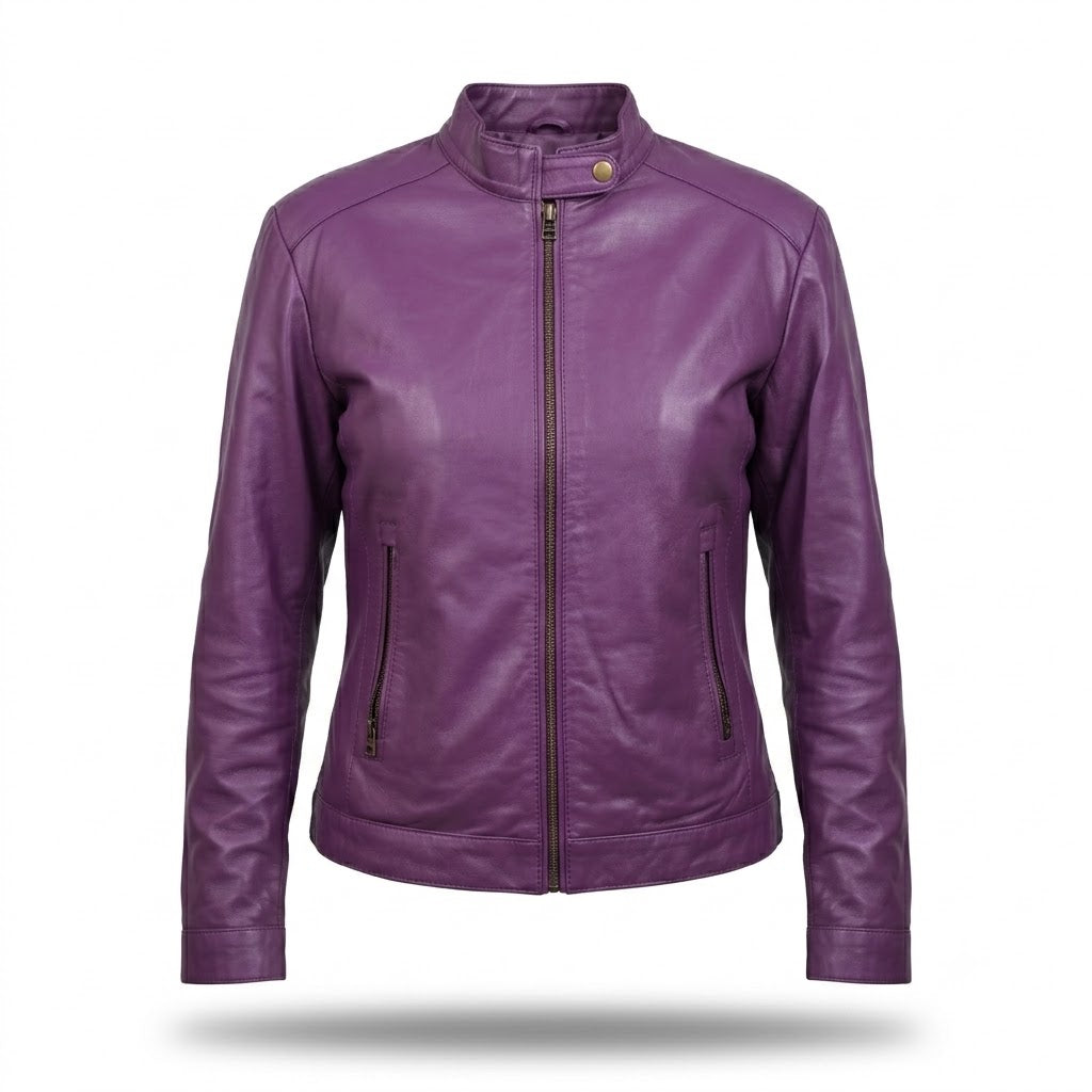 FINEHIDE  PURPEL VOUGE  BIKER GENUINE LEATHER JACKET FOR WOMEN