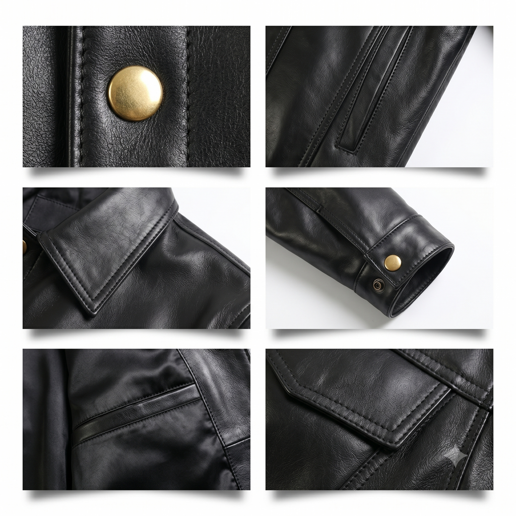 FINEHIDE MEN’S BLACK LEATHER SHIRT COLLAR JACKET WITH FLAP POCKETS