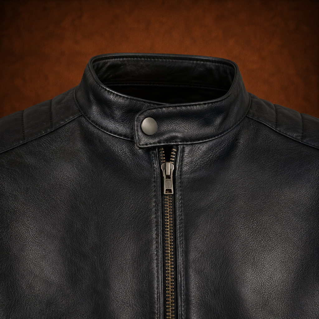 FINEHIDE MEN’S BLACK GENUINE LEATHER BOMBER JACKET FOR MEN
