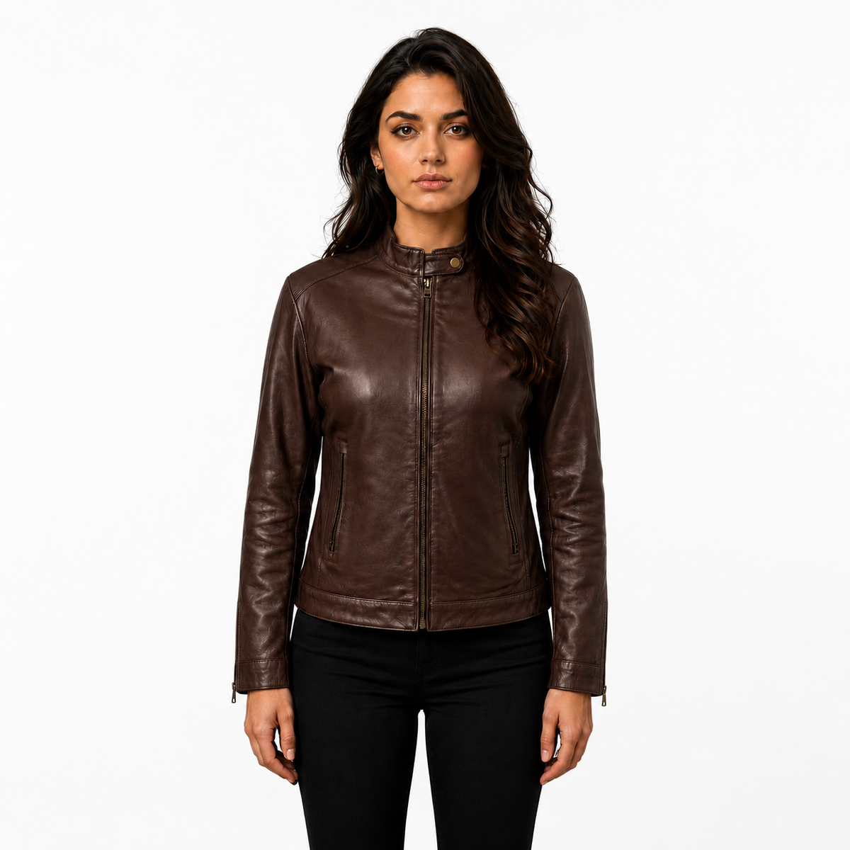 FINEHIDE CARAMEL BROWN  GENUINE LEATHER JACKET FOR WOMEN