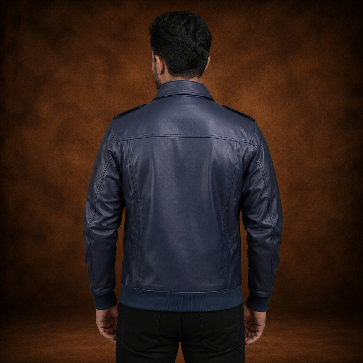 FINEHIDE NAVY BLUE BOMBER GENUINE LEATHER JACKET FOR MEN