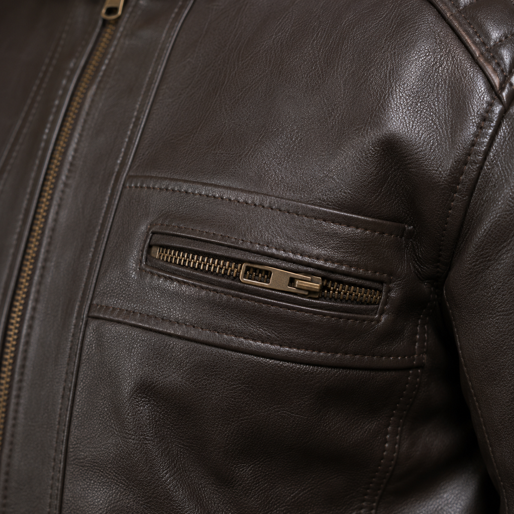 FINEHIDE MEN’S DARK HERITAGE BROWN GENUINE LEATHER BIKER JACKET  FOR MEN