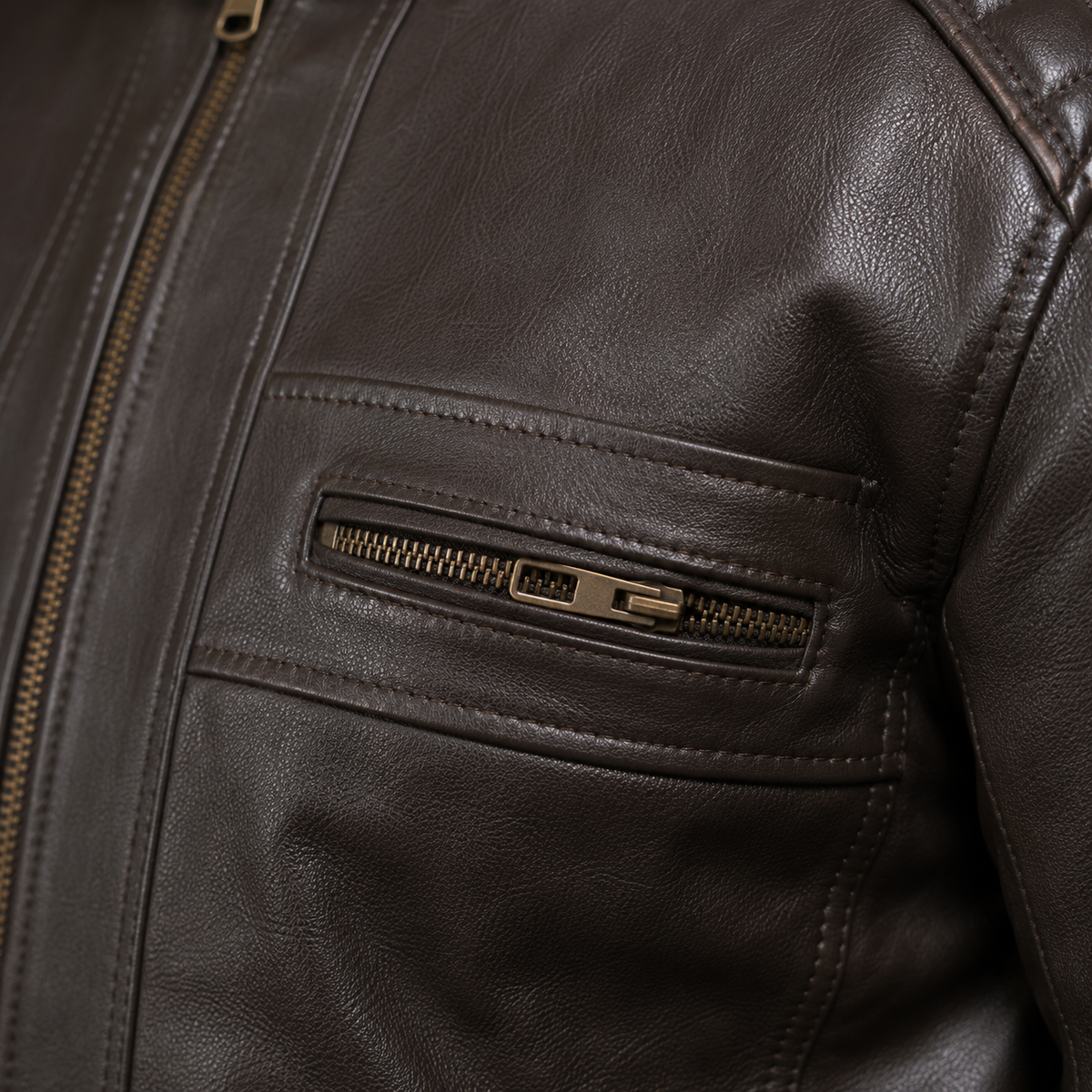 FINEHIDE MEN’S DARK HERITAGE BROWN GENUINE LEATHER BIKER JACKET  FOR MEN