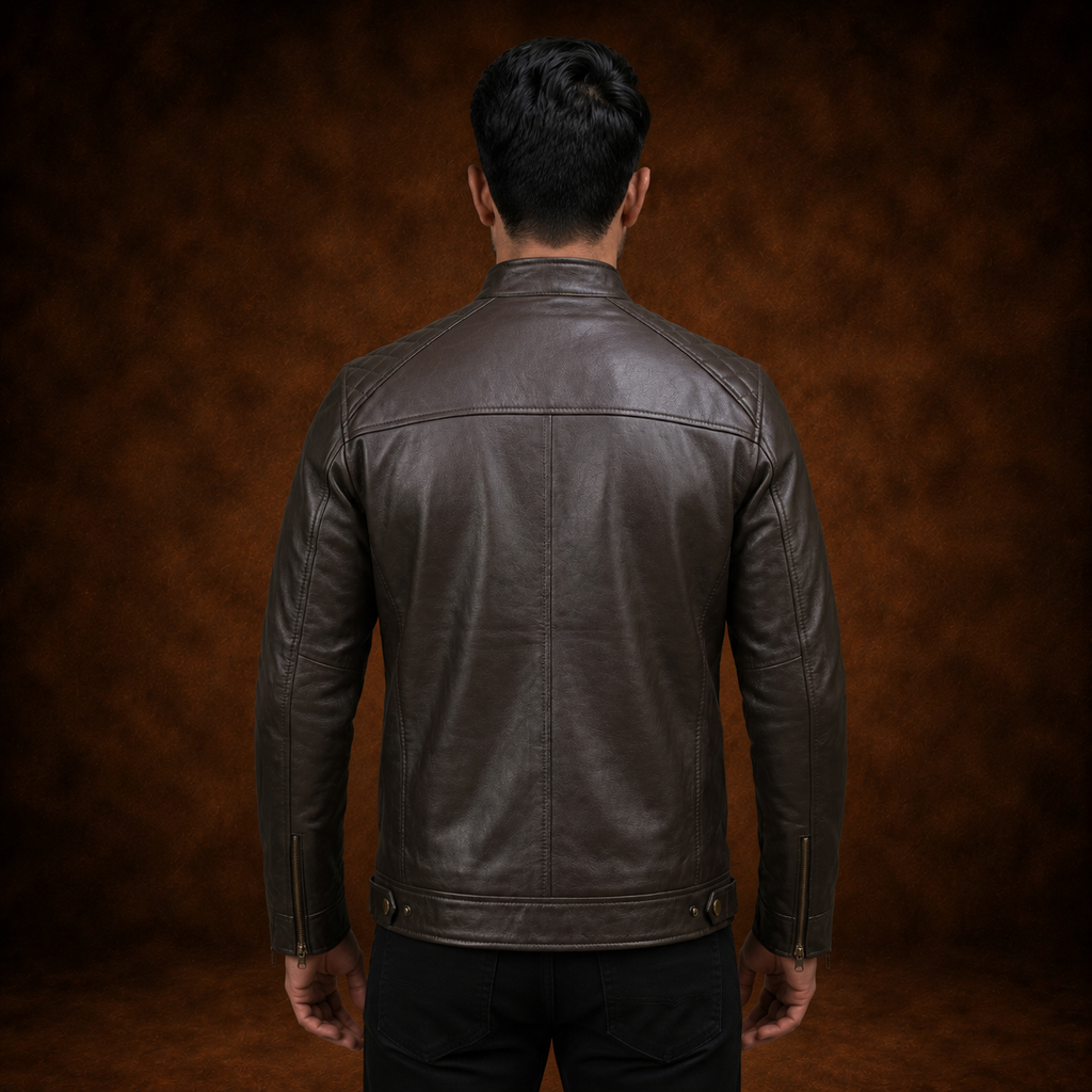 FINEHIDE MEN’S DARK HERITAGE BROWN GENUINE LEATHER BIKER JACKET  FOR MEN