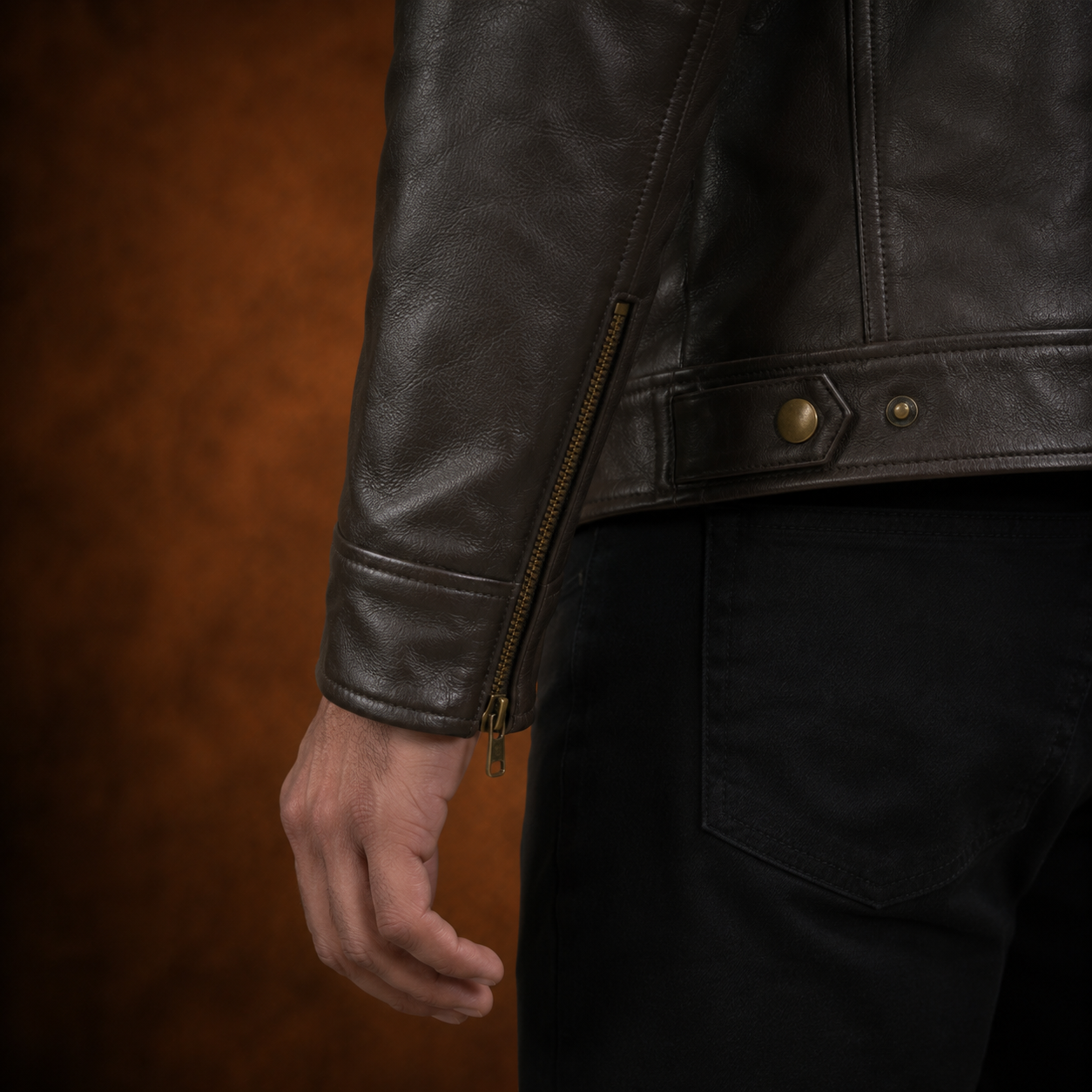 FINEHIDE MEN’S DARK HERITAGE BROWN GENUINE LEATHER BIKER JACKET  FOR MEN