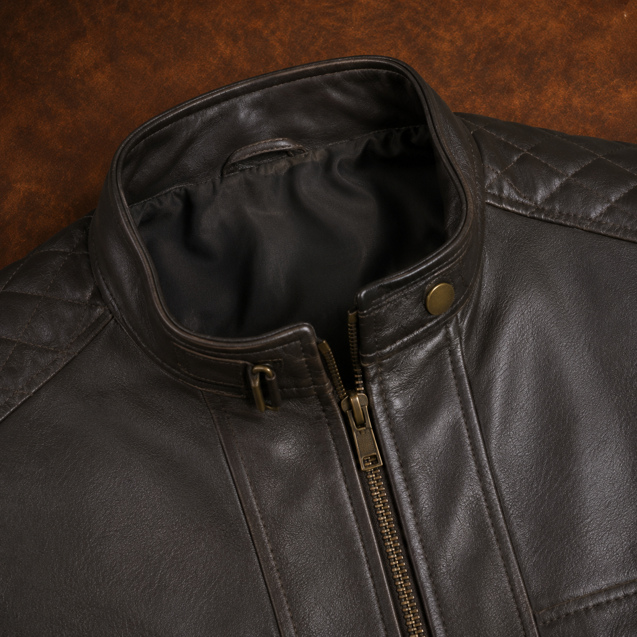 FINEHIDE MEN’S DARK HERITAGE BROWN GENUINE LEATHER BIKER JACKET  FOR MEN