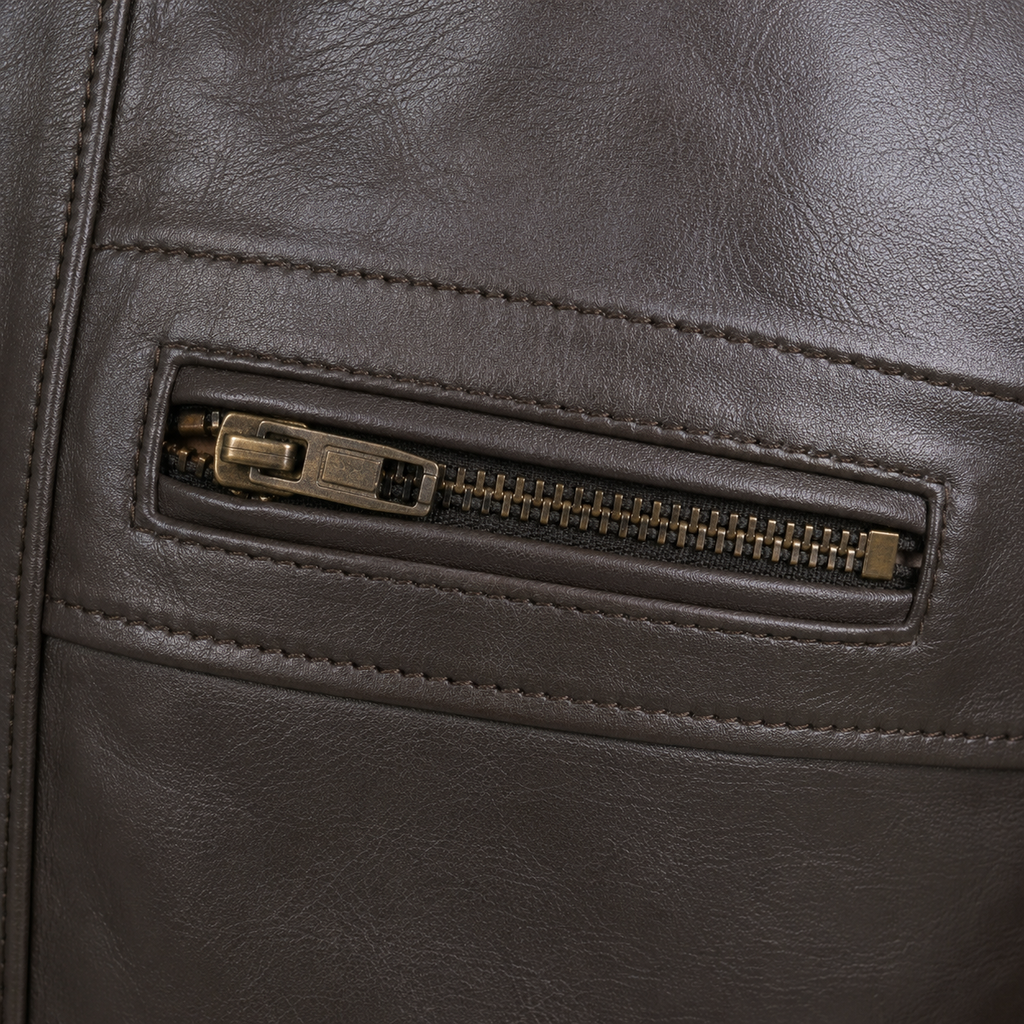 FINEHIDE MEN’S DARK HERITAGE BROWN GENUINE LEATHER BIKER JACKET  FOR MEN