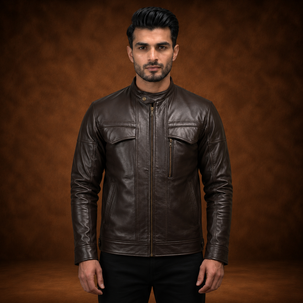 FINEHIDE  CHOCLATE BROWN GENUINE LEATHER JACKET FOR MEN