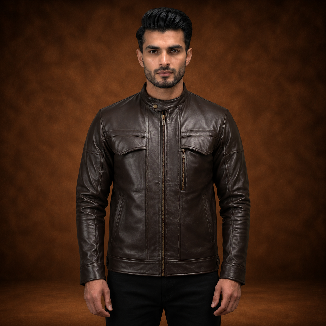 FINEHIDE  CHOCLATE BROWN GENUINE LEATHER JACKET FOR MEN