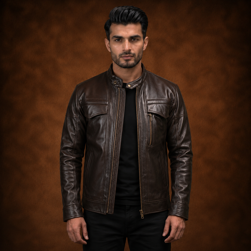 FINEHIDE  CHOCLATE BROWN GENUINE LEATHER JACKET FOR MEN