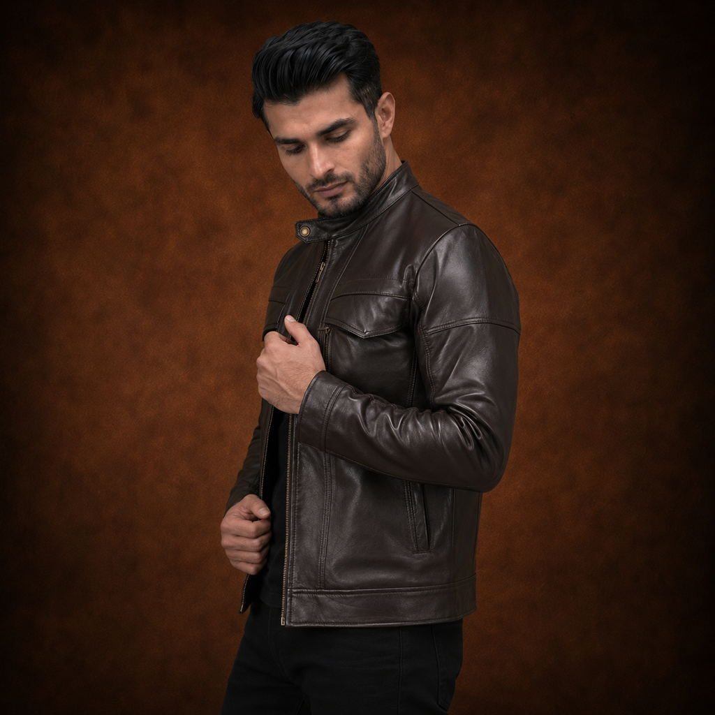 FINEHIDE  CHOCLATE BROWN GENUINE LEATHER JACKET FOR MEN