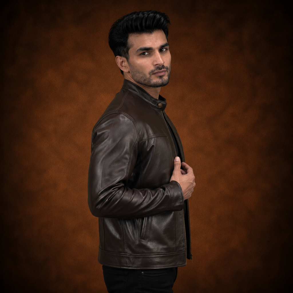 FINEHIDE  CHOCLATE BROWN GENUINE LEATHER JACKET FOR MEN