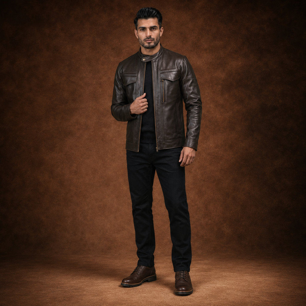 FINEHIDE  CHOCLATE BROWN GENUINE LEATHER JACKET FOR MEN