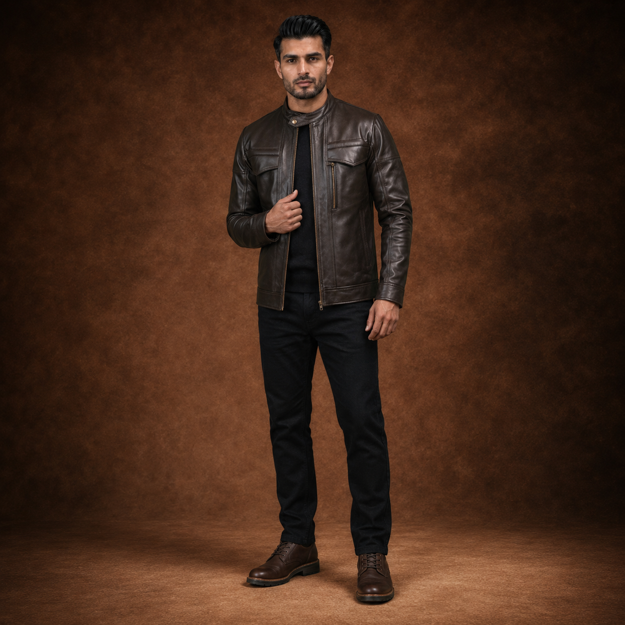 FINEHIDE  CHOCLATE BROWN GENUINE LEATHER JACKET FOR MEN
