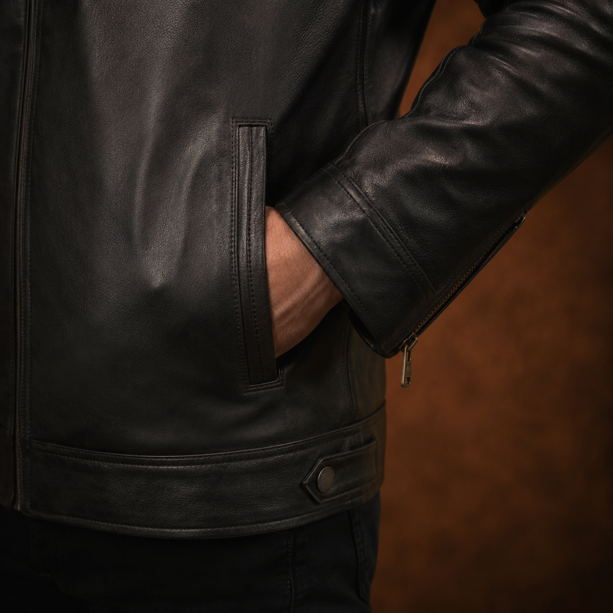 FINEHIDE  CHOCLATE BROWN GENUINE LEATHER JACKET FOR MEN
