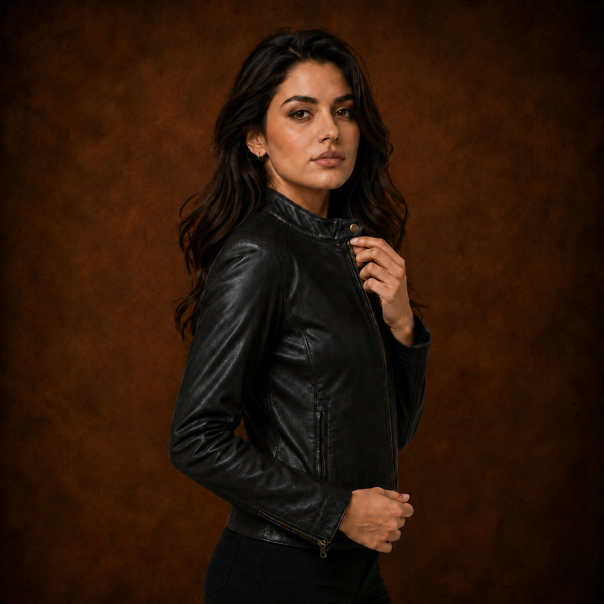 FINEHIDE ONYX BLACK GENUINE LEATHER JACKET FOR WOMEN