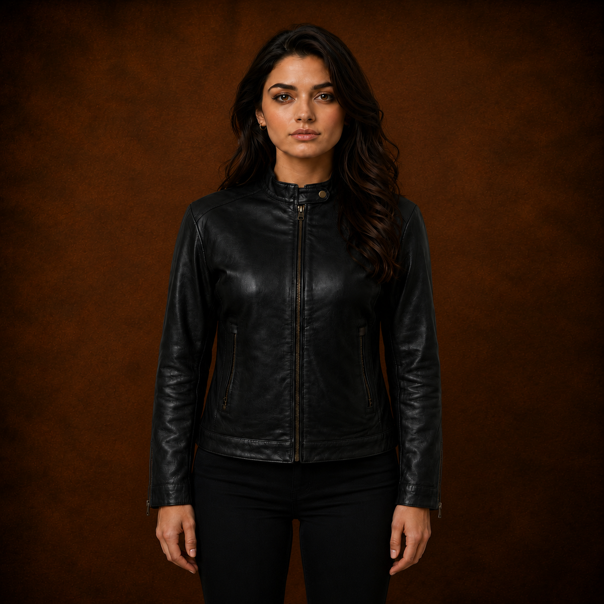 FINEHIDE ONYX BLACK GENUINE LEATHER JACKET FOR WOMEN