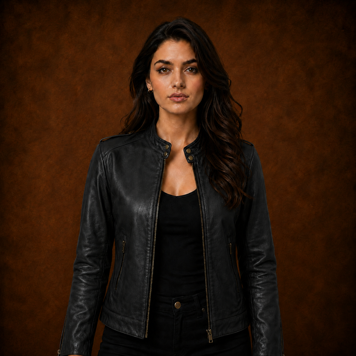 FINEHIDE ONYX BLACK GENUINE LEATHER JACKET FOR WOMEN