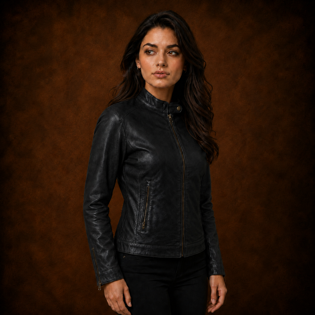 FINEHIDE ONYX BLACK GENUINE LEATHER JACKET FOR WOMEN