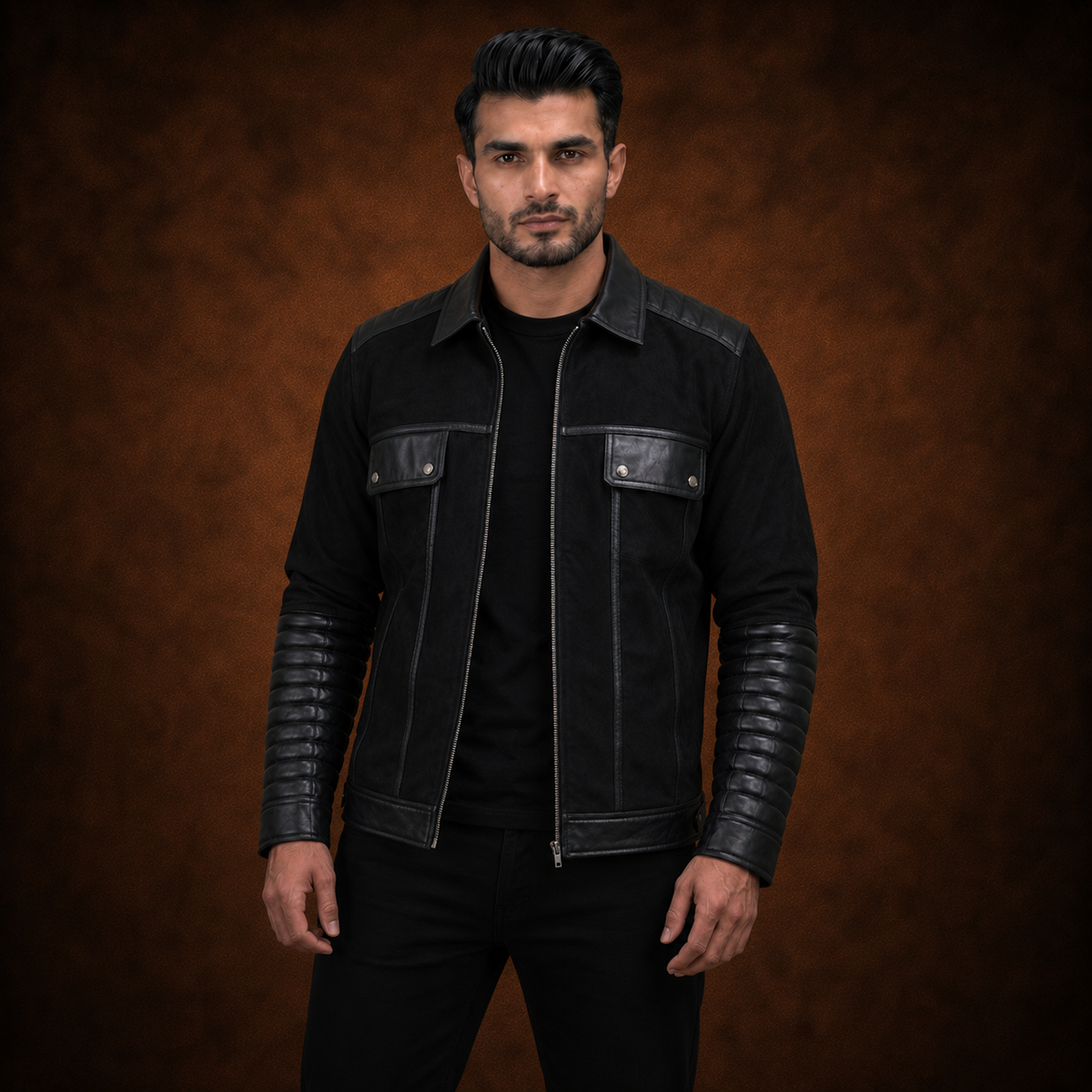 FINEHIDE MEN'S BLACK  GENUINE LEATHER JACKET FOR MEN