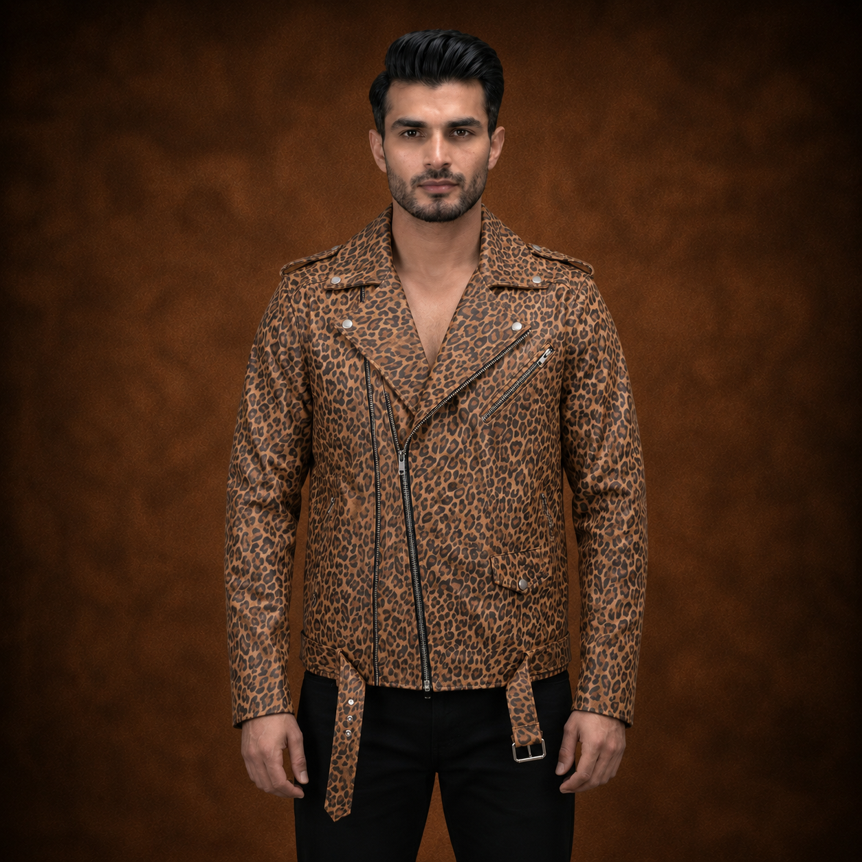 FINEHIDE  LEOPARD  BIKER GENUINE LEATHER JACKET FOR MEN