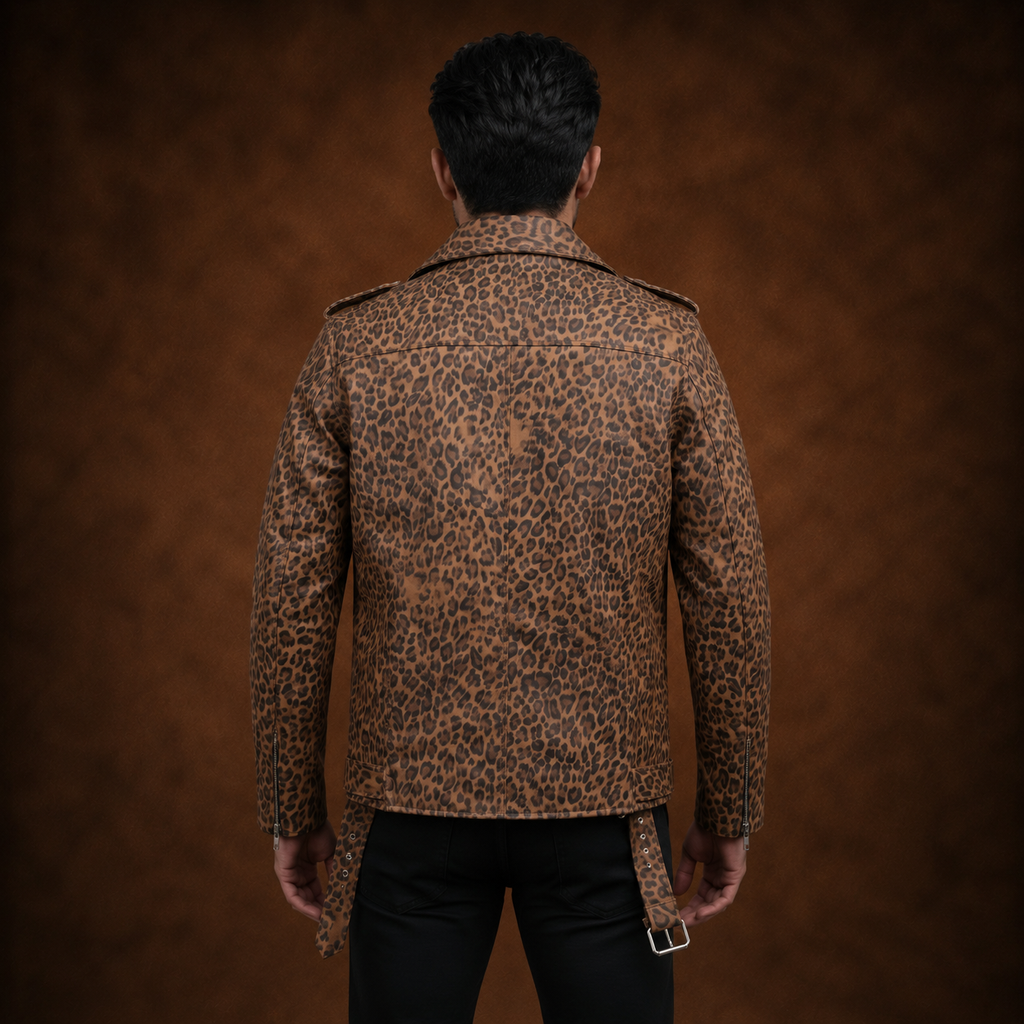 FINEHIDE  LEOPARD  BIKER GENUINE LEATHER JACKET FOR MEN