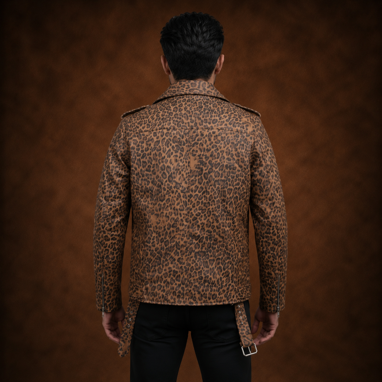FINEHIDE  LEOPARD  BIKER GENUINE LEATHER JACKET FOR MEN