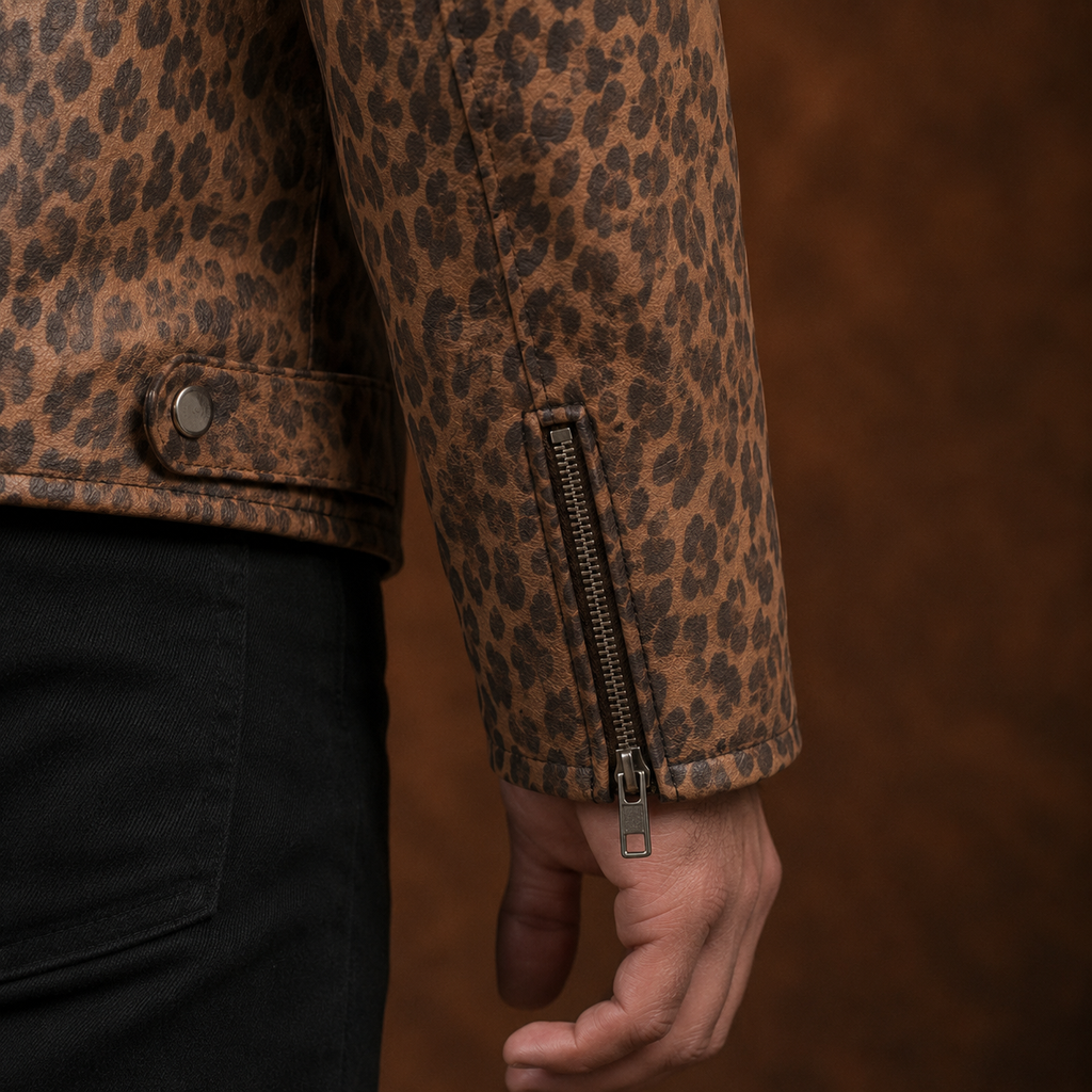 FINEHIDE  LEOPARD  BIKER GENUINE LEATHER JACKET FOR MEN