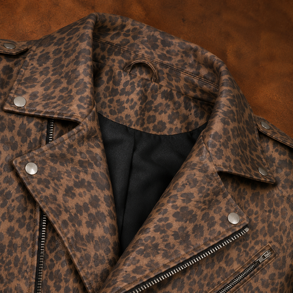 FINEHIDE  LEOPARD  BIKER GENUINE LEATHER JACKET FOR MEN